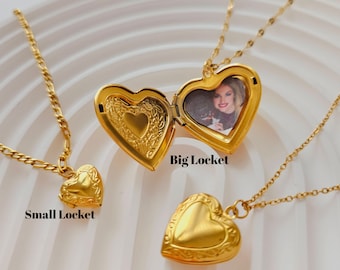 18k Gold Heart Locket Necklace: Personalized Photo, Waterproof Jewelry