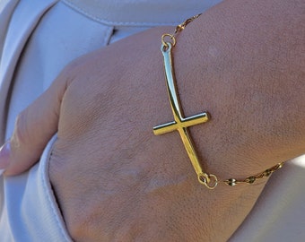 18K Gold Filled Cross Bracelet, Religious Bracelet, Cross Bracelet Jewelry, Charm Bracelet, Dainty Jewelry for Christian, Gift for Her