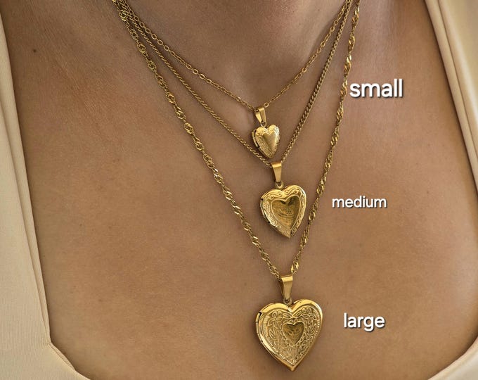Gold Heart Locket Necklace: Stainless Steel Picture Pendant, Custom Jewelry, Photo Necklace, Waterproof Daily Wear Jewelry