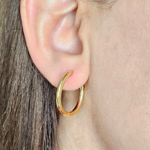 Minimalist 18k Gold Filled Hoop Earrings, Thin Hoop Earrings, Circle Daily Wear Earrings, Anti tarnish Hoops, Unisex Hoops, Bridesmaid Gifts