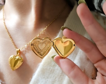 Heart Locket  Necklace,18K Gold Filled Heart Locket Necklace, Vintage Heart Locket, Best Friend, Personalized Gift, Waterproof, Gift for Her