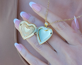 18K Gold Filled Steel Heart Locket Pendant Necklace, Stainless Steel Heart Locket Chain Necklace, Minimalist Jewelry, Gift for Her