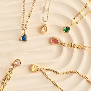 Custom Birthstone Charms, Birthstone Necklace, Zodiac Lucky Colors, Gemstone Necklace 18k Gold Tiny Charm, Birthday Jewelry, Gift for Her