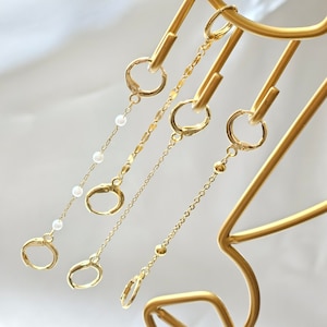 18k Gold Dangle Earrings, Dainty Chain Hoops, Gold Delicate Chains Double Piercing Earrings, Threader Earrings, Pearl Hoops, Gift For Her
