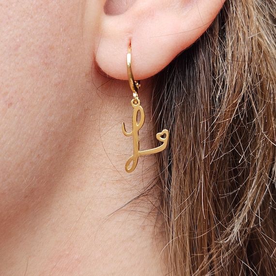 Initial Earrings, 18K Gold Filled Personalized Earrings ,dangling