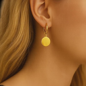 18k Gold Filled Circle Earrings: Hammered Coin Dangle, Handmade