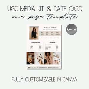 Modèle de kit média UGC de 1 page | Modèle de kit média de créateur d'UGC | Tarifs UGC | Modèle de toile modifiable
