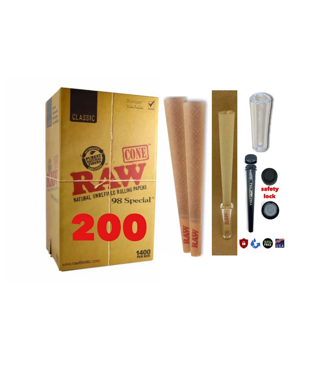 raw-classic-98-special-size-cone-200pk-100pk-50pk-philly-tube-glass