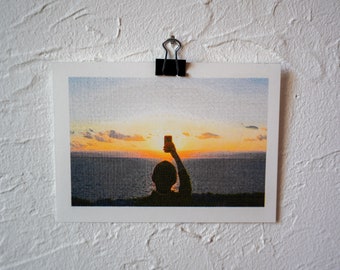 A6 Film-Fotografie Risoprint - Motiv: Sonnenuntergang am Meer auf Gozo, Malta