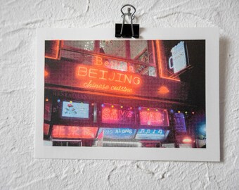 A6 Film-Photography Risoprint - Motive: Neon Beijing Bistro in Copenhagen, Denmark - Kodak Ektachrome 100