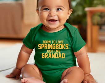 Born To Love Springboks Just Like Grandad Babygrow Baby Vest - South Africa African Boys Girls Rugby Son Grandson World Gift Cup