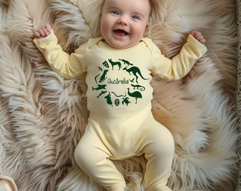 Australia Wildlife Circle Babygrow SALE Baby Sleepsuit Boys Girls Son Daughter Grandson World Ashes Cup Gift Zoo Aussie Oz Holiday