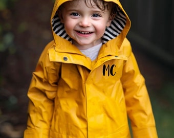 Custom Initials Yellow Raincoat - Waterproof Rain Coat Jacket Water Proof Kids Childs Baby Toddler Girls Boys Son Birthday Christmas Gift