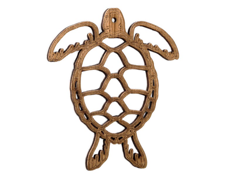 Sea Turtle Hanging Ornament, Laser Cut Plywood With Water Based Stain