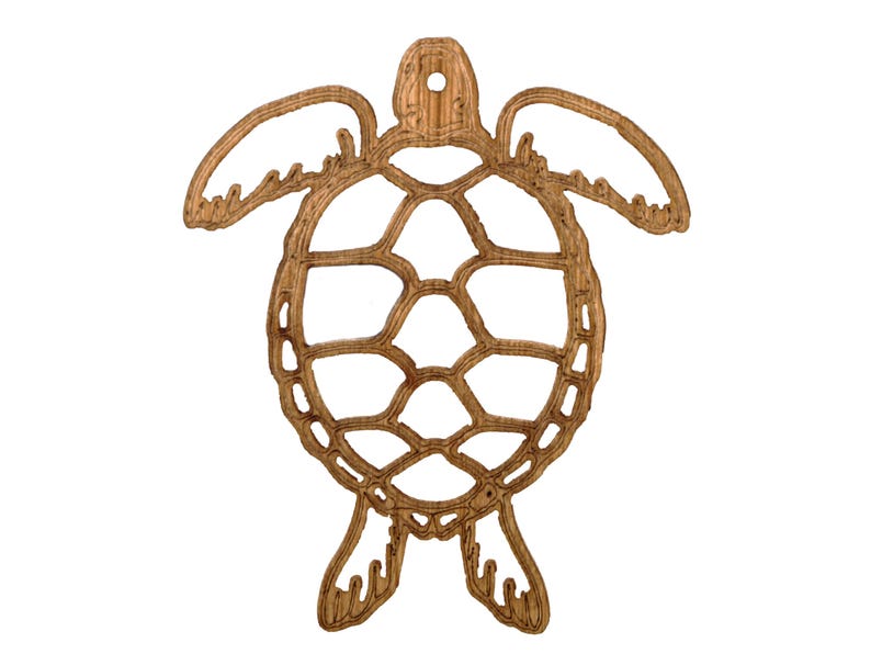 Sea Turtle Hanging Ornament, Laser Cut Plywood With Water Based Stain