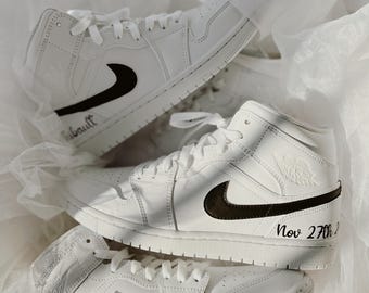 Custom Wedding Air Jordan Mid Sneakers: Bride and Groom Set