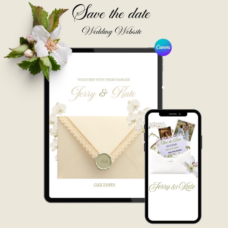 Editable Wedding Website Template, Romantic Garden RSVP Invite (digital