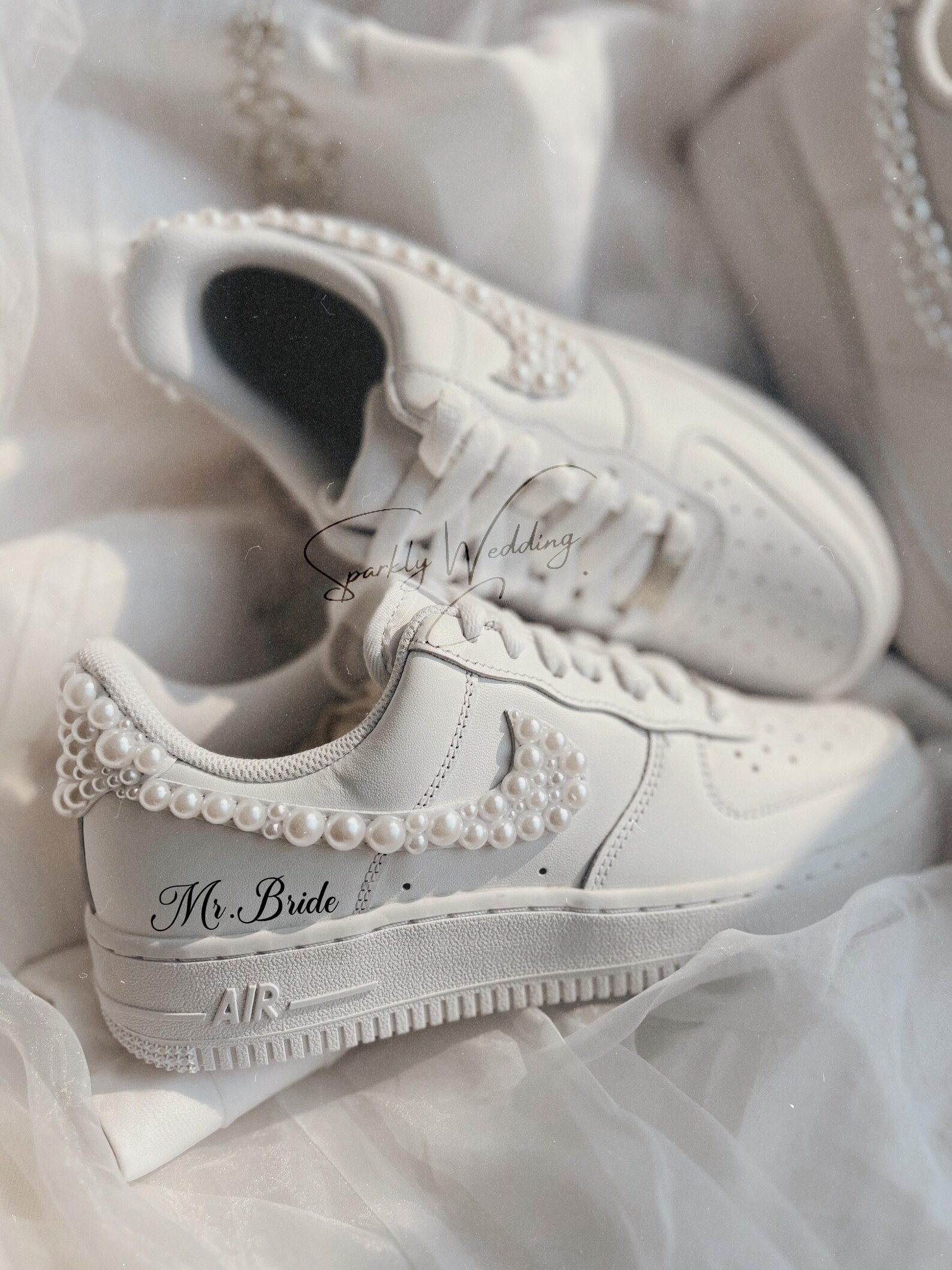Custom Personalized Wedding Shoes for Bride, Pearl Embellished Nike