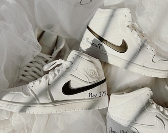 Couples Wedding Sneakers for Bride and Groom white air Jordan mid