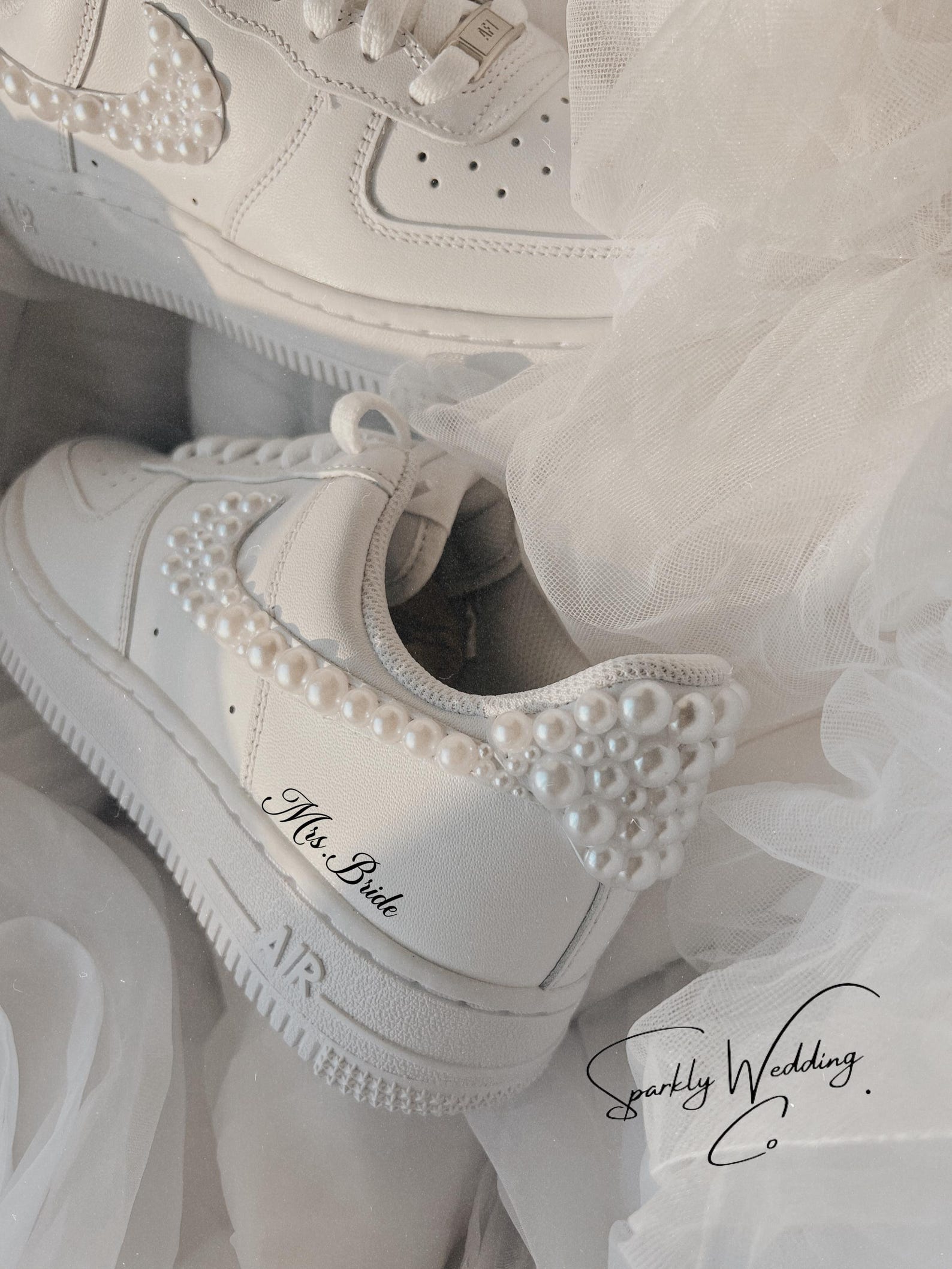 Custom Personalized Wedding Shoes for Bride, Pearl Embellished Nike Custom Personalized Wedding Shoes for Bride, Pearl Embellished Nike