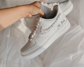 Braut Air Force Mit Silber Hochzeit Sneakers Weiße Perlen Nike Air