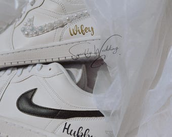 Custom Wedding Sneakers for Couples Nike Air Jordan Bride Groom Shoes