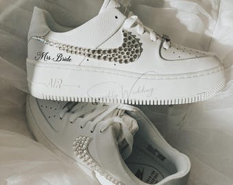Rhinestone Bridal Nike Air Force 1 White Wedding Shoes