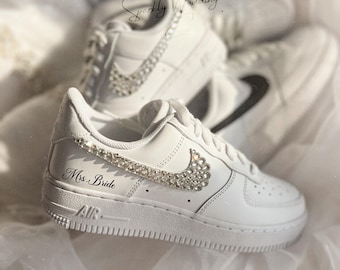 Nike white Rhinestone Wedding Sneakers Air Force 1