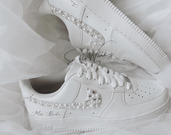 Zapatillas de boda con diamantes de imitación y perlas: Air Force 1 de novia personalizadas