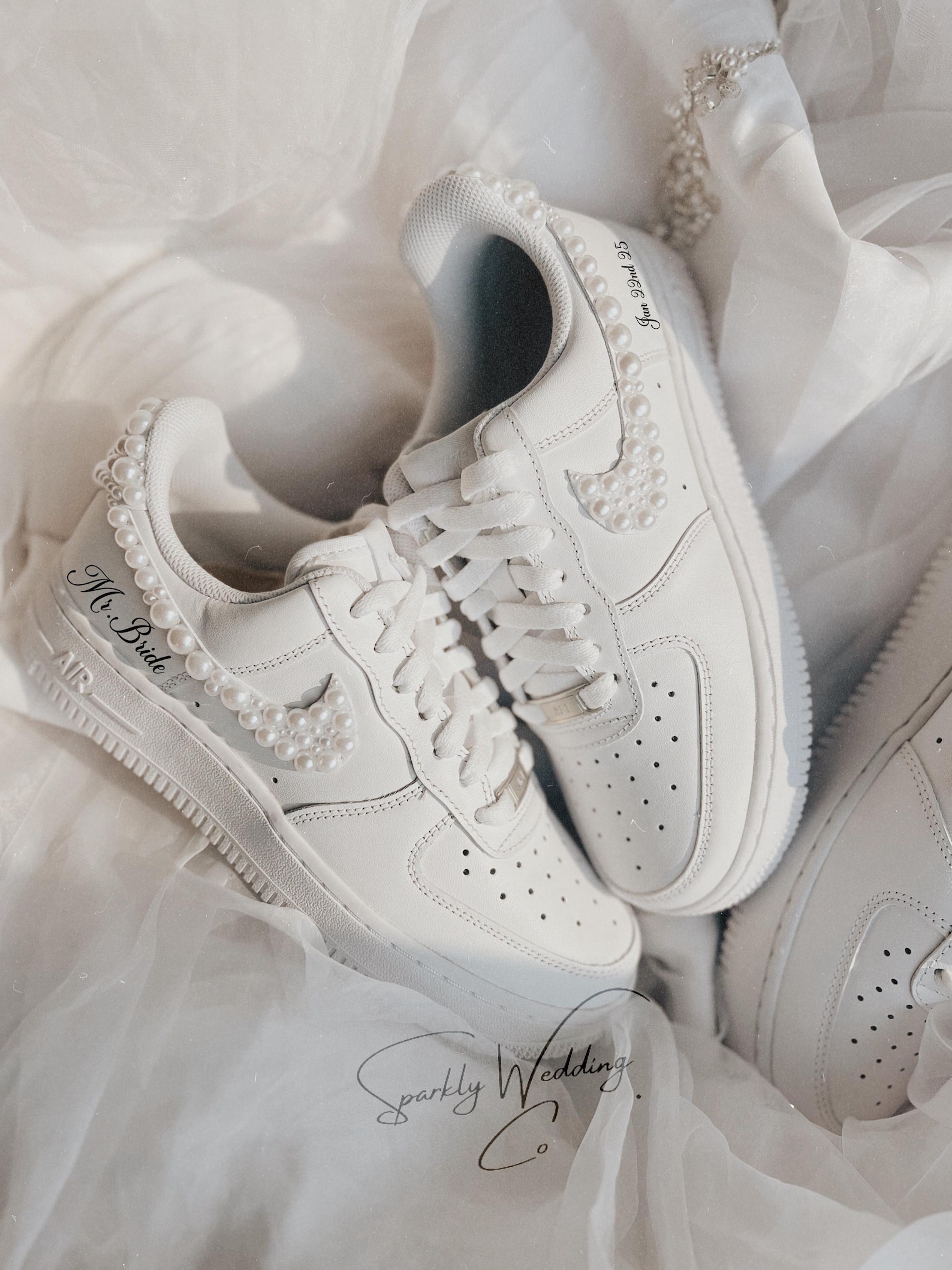 Custom Personalized Wedding Shoes for Bride, Pearl Embellished Nike