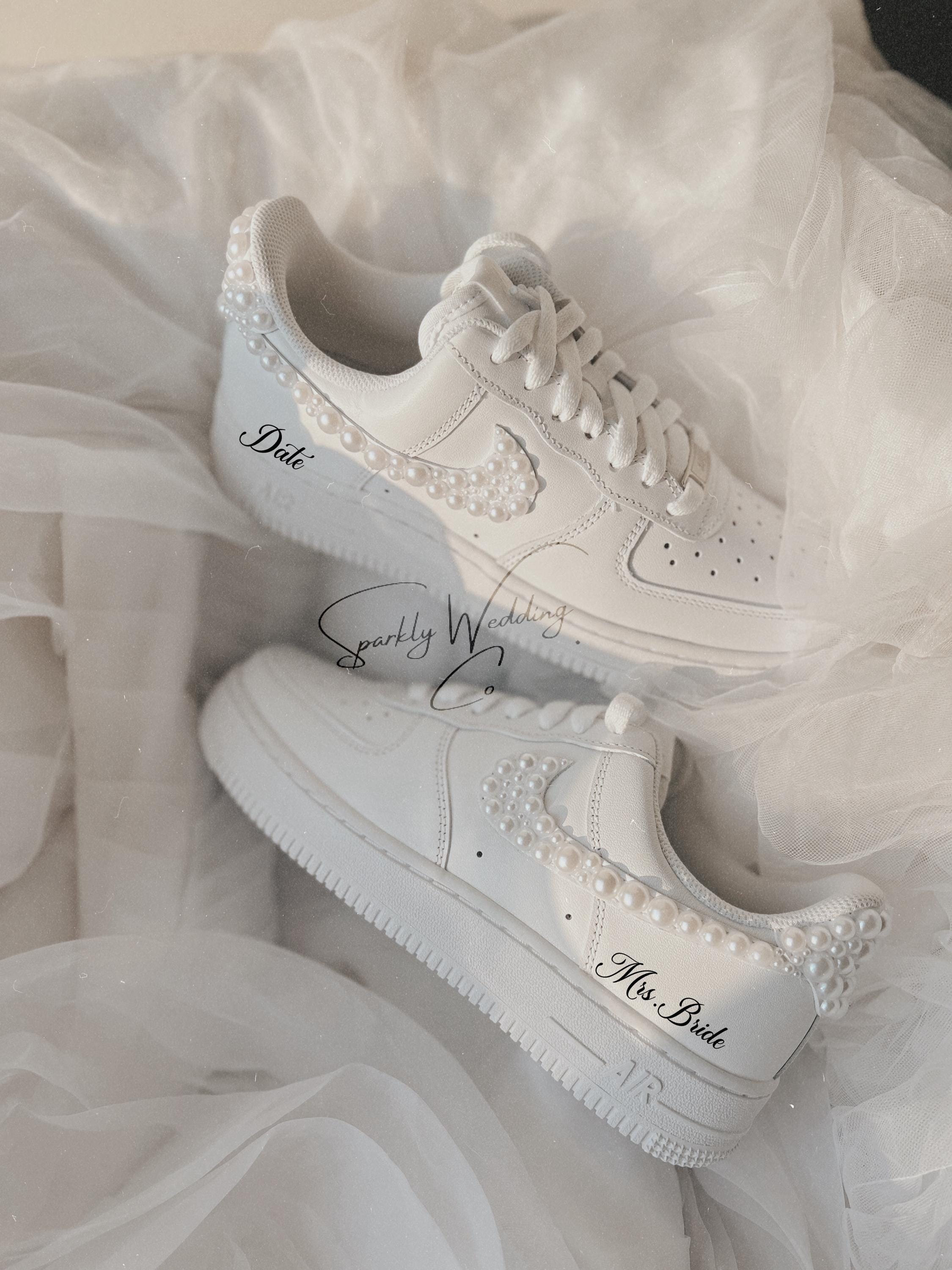 Custom Personalized Wedding Shoes for Bride, Pearl Embellished Nike