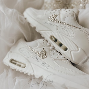 Wedding Sneakers Custom Nike Air Max 90 Rhinestone Bridal Shoes Personalized Sparkling Bride Sneakers for Weddings