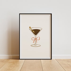 Martini Print Bar Art Print Minimalistyczny Koktajl Brązowy Plakat Bar Cart Wall Art Bar Printable Art Drinks Wall Decor Digital Download