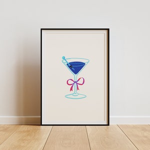 Martini Print Bar Art Print Minimalistyczny Koktajl Niebieski Plakat Bar Cart Wall Art Bar Printable Art Drinks Wall Decor Digital Download