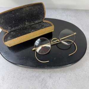 Antique Vintage Gold Metal Optical Eyeglasses Spectacles with case