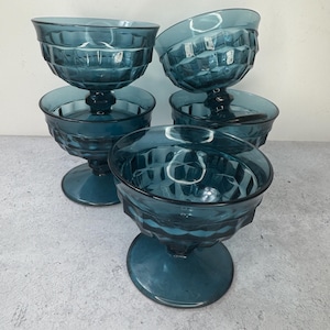 Vintage MCM 5 Indiana Glass Whitehall Cubist Riviera Blue Dessert Sherbet glasses