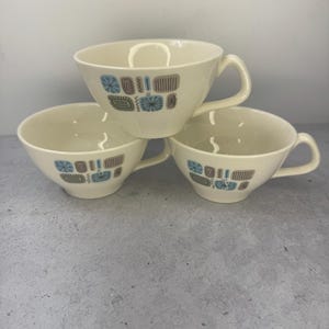 Vintage Canonsburg Pottery Temporama Dura Glass Atomic set 3 teacups