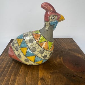 Vintage Raku Pottery Guinea Fowl Bird