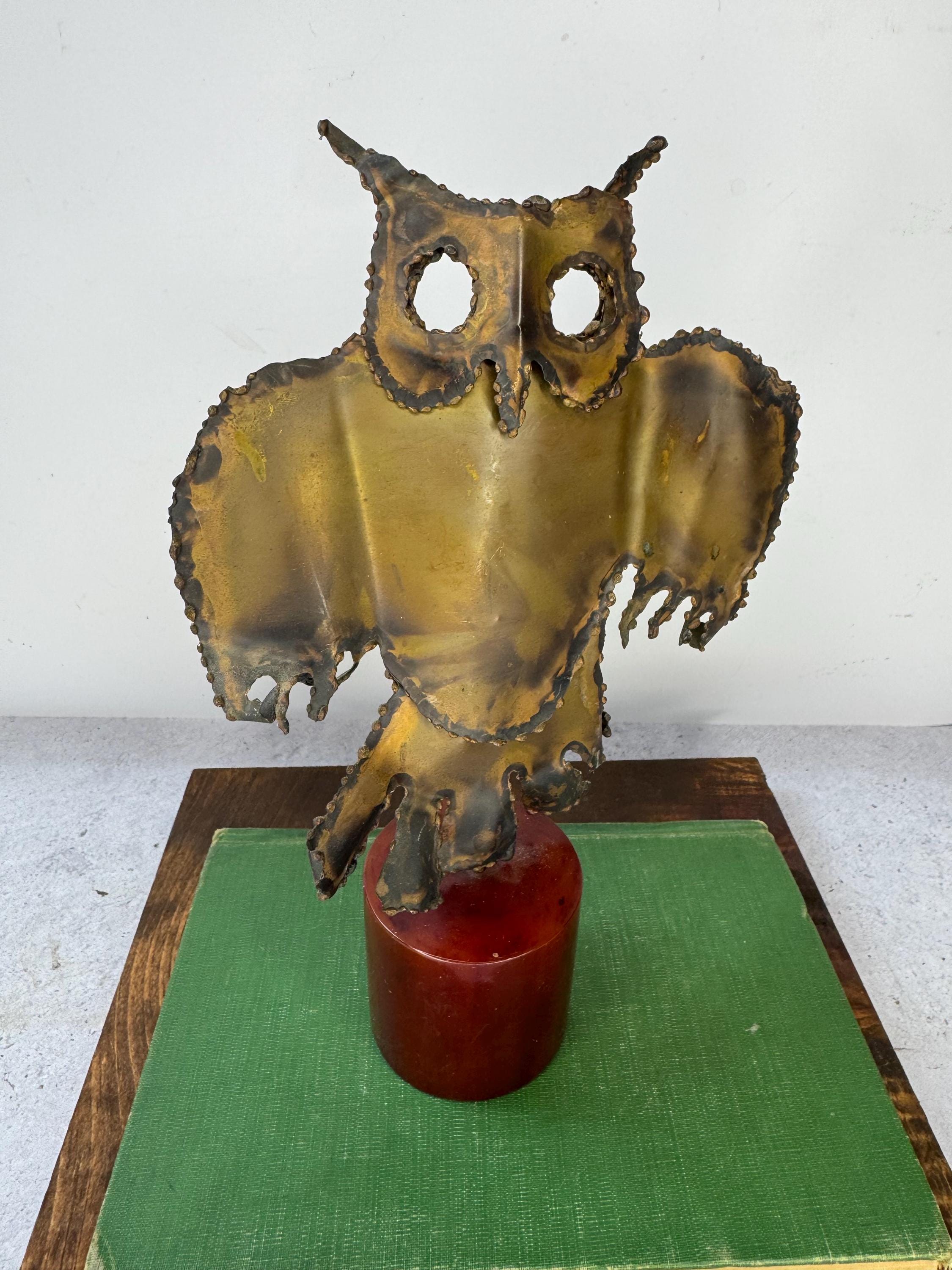 Vintage William Friedle 1960s Brutalist Metal Owl Sculpture Hand Made MCM