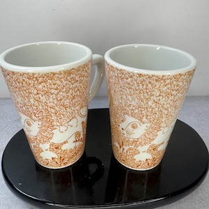 Vintage set of 2 Shenango China stone ware Hidden Lion Forest Jungle Mugs