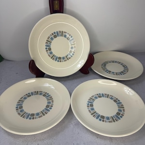 Vintage Cannonsburg Pottery Temporama Dura Glass Atomic Starburst 7.25&quot; plates 4