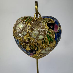 Vintage Cloisonné enamel heart Christmas ornament with birds