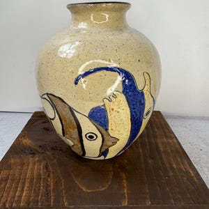 Vintage Artist Signed 1985 Studio Pottery Fish Coral Ocean Ceramic Vase