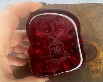 Fenton US Airforce 95Th Anniversary Red Glass Paperweight Glows Manganese