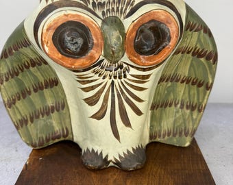 vintage Tonala poterie mexicaine fait main hibou banque 9" figurine d'art folklorique