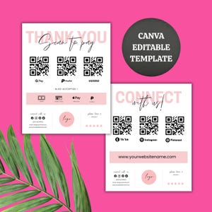 Sign-bundel scannen om te betalen en contact met ons op te nemen | Bewerkbare Canva QR-codesjablonen voor kleine bedrijven