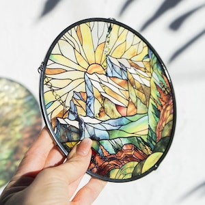 Mountain Range Stained Glass Art, Mountains Suncatcher, Landscape Mountains Sun Ornament, Window Hanging, Home Decor, Handcrafted Glass