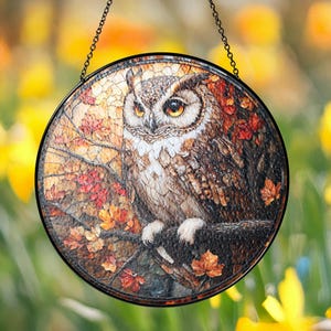 Stained Glass Owl Suncatcher, Art Window Hanging, Bird Suncatcher, Owl Panel for Window, Handmade Glass Art, Bird Themed Gift, Owl Gift