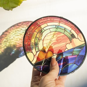 Rainbow Stained Glass Suncatcher, LGBTQ Pride Window Decor, Colorful Hanging Ornament, Gift for Friend or Couple, Handmade Sun Catcher