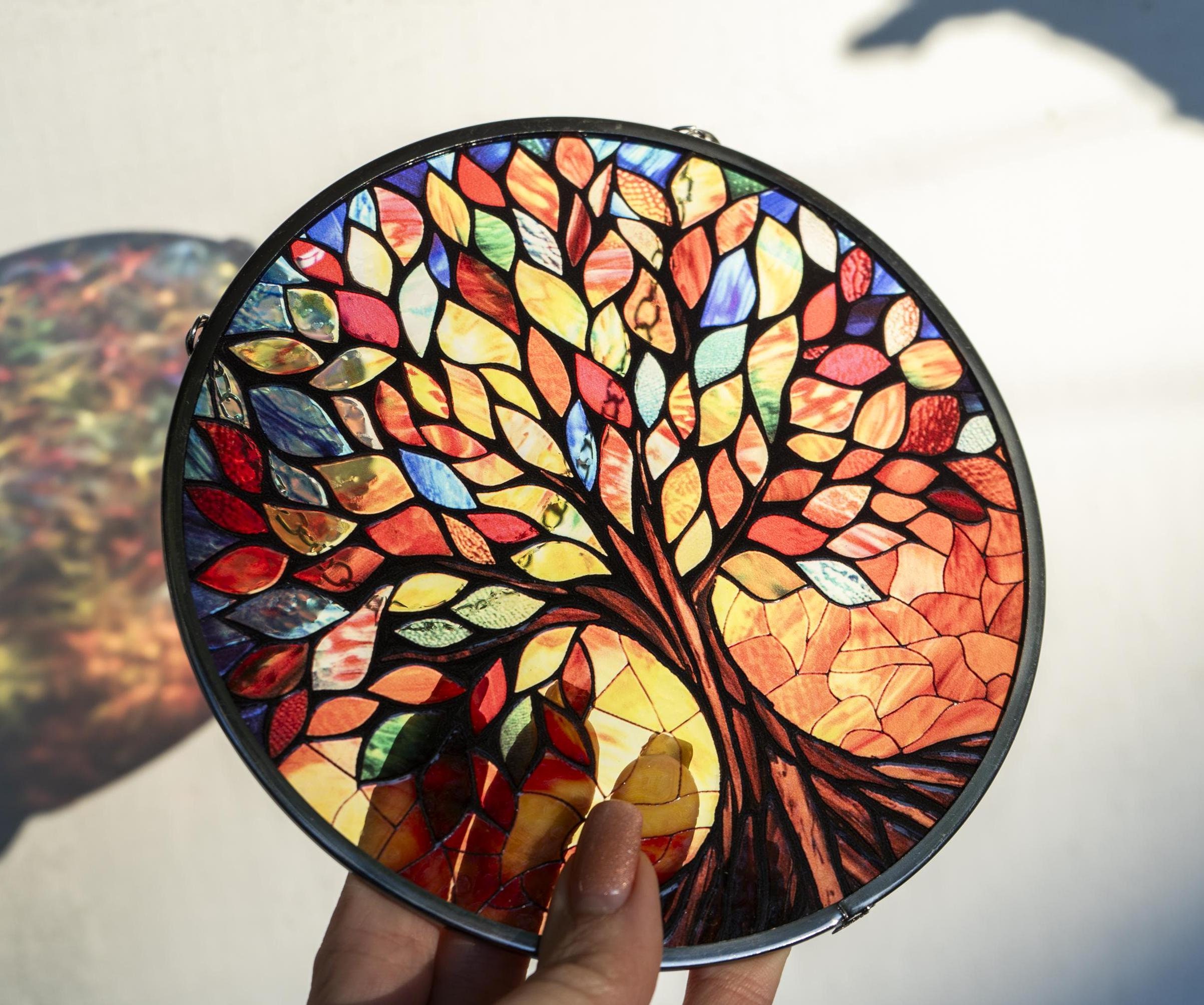 Tree of Life Stained Glass Art Suncatcher, Tree Window Hanging, 4 ...